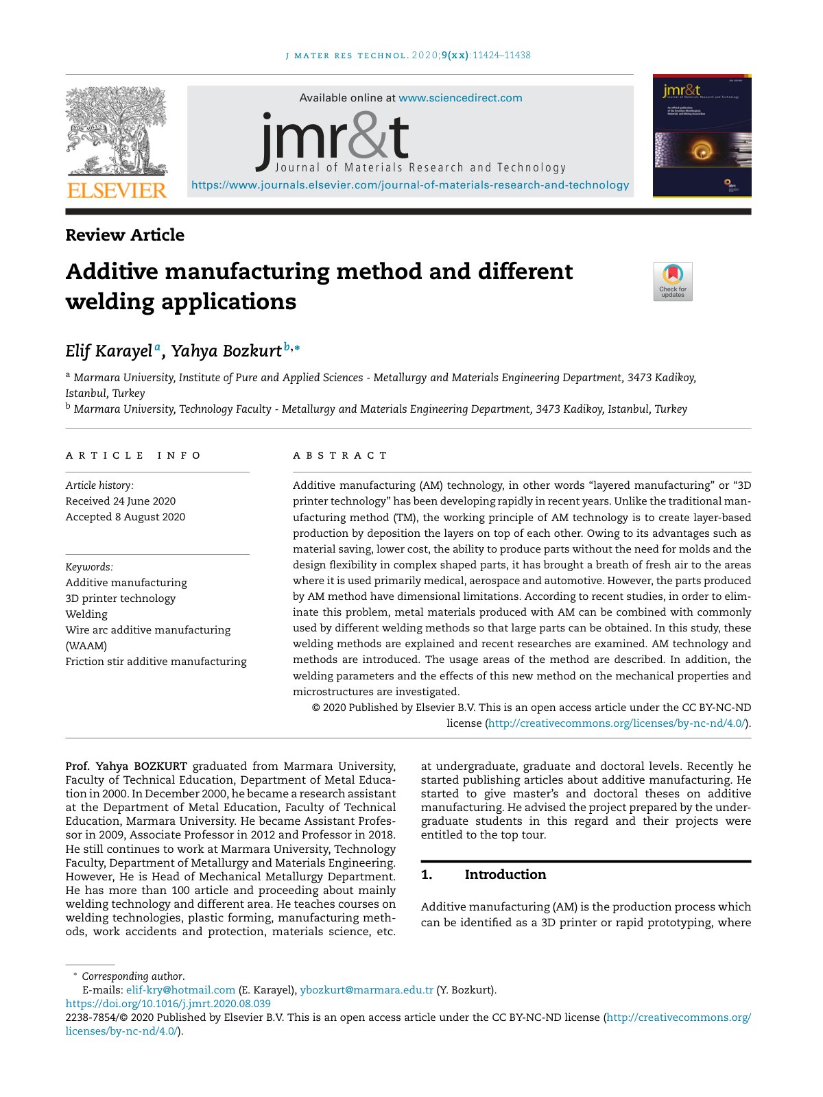 First page of Additive manufacturing method and different welding applications