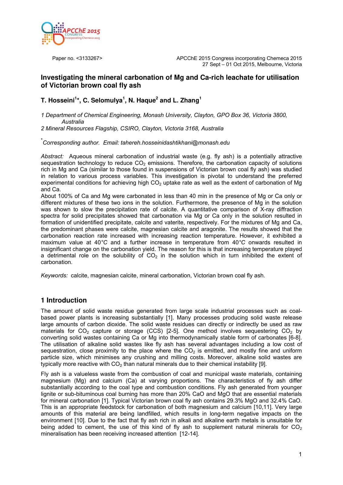 First page of Investigating the mineral carbonation of