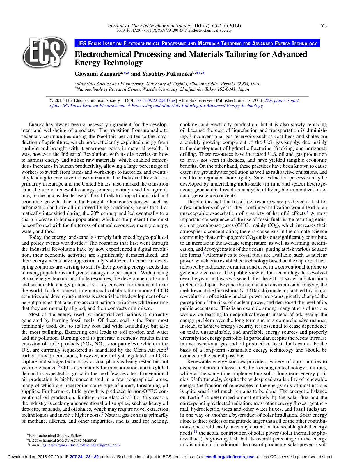 First page of Electrochemical Processing and Materials
