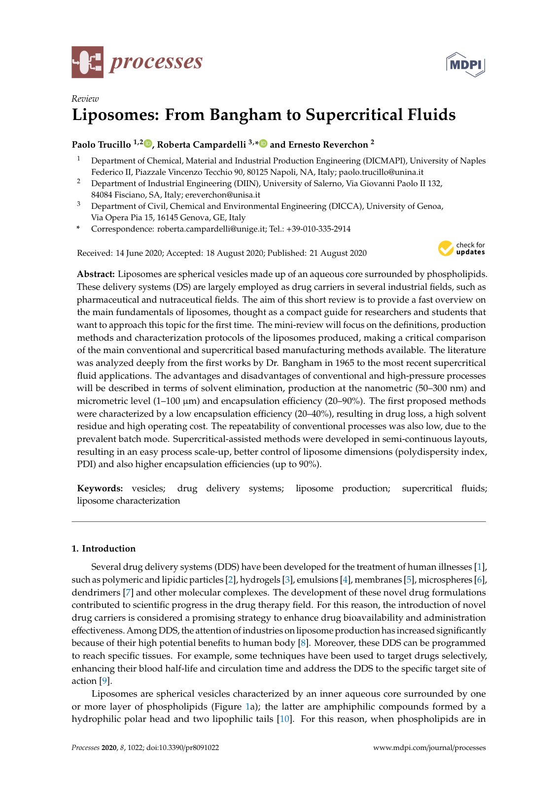 First page of Liposomes From Bangham to Supercritical