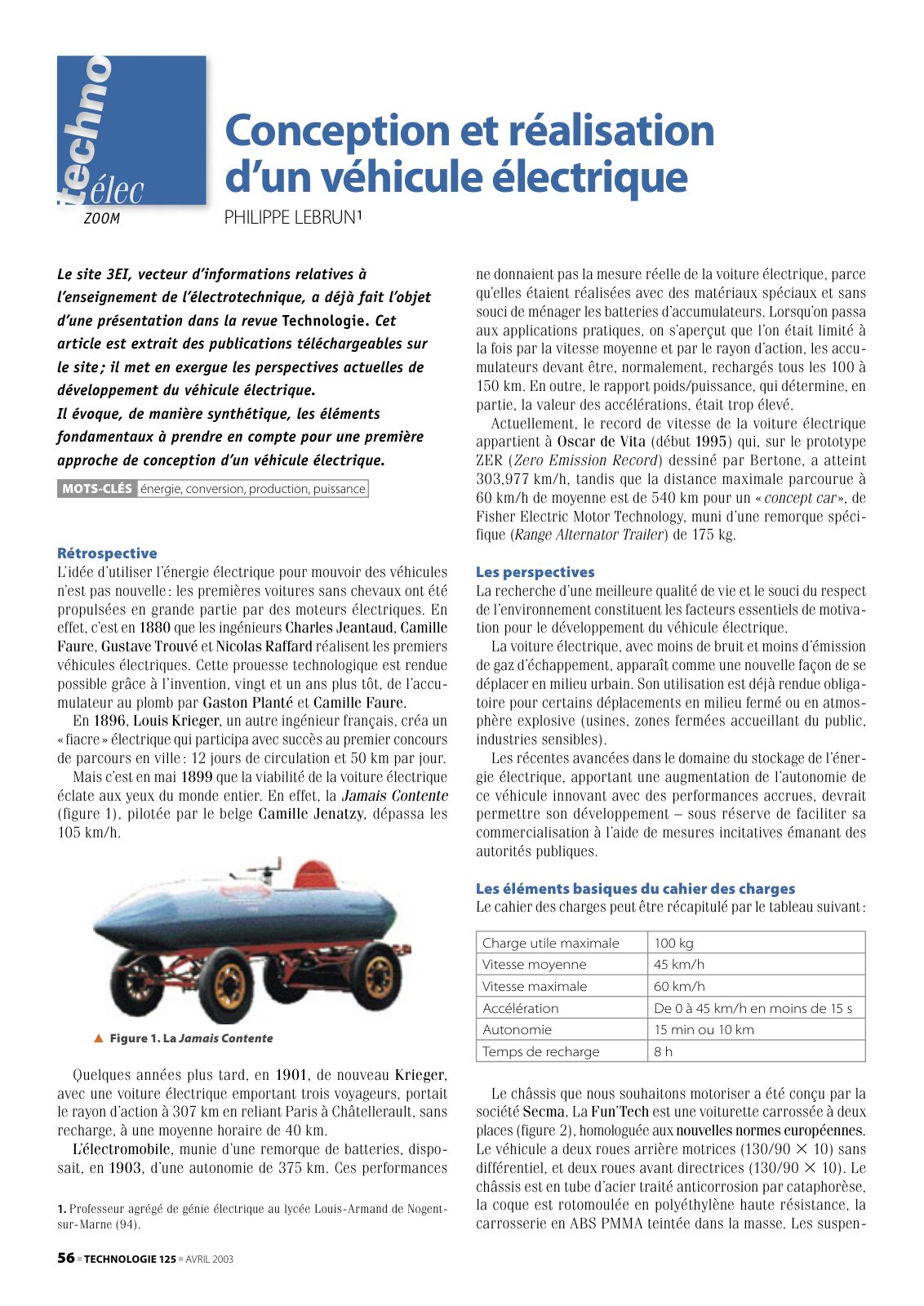First page of conception realisation vehicule electrique