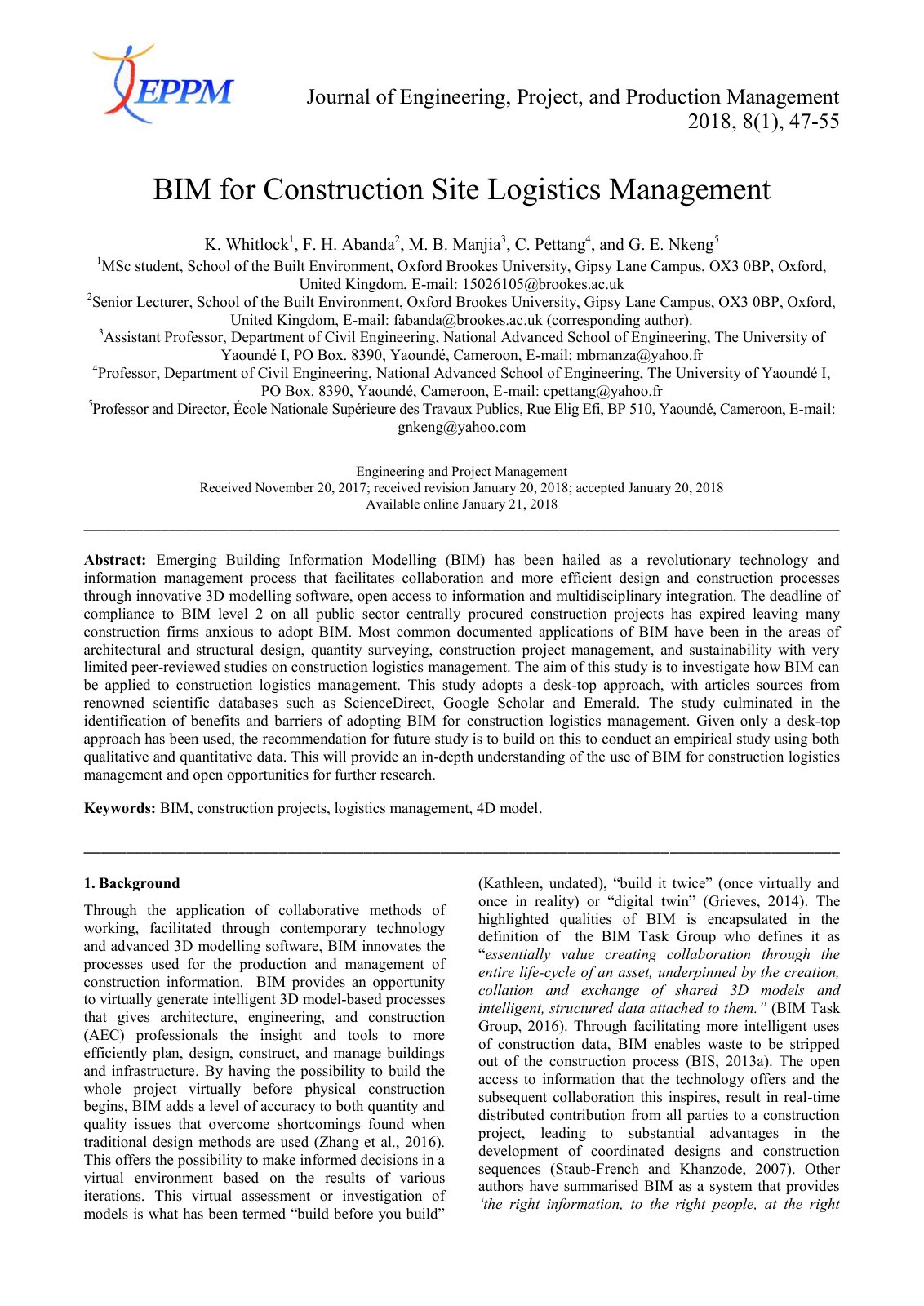 First page of BIM for Construction Site Logistics Mana (1)