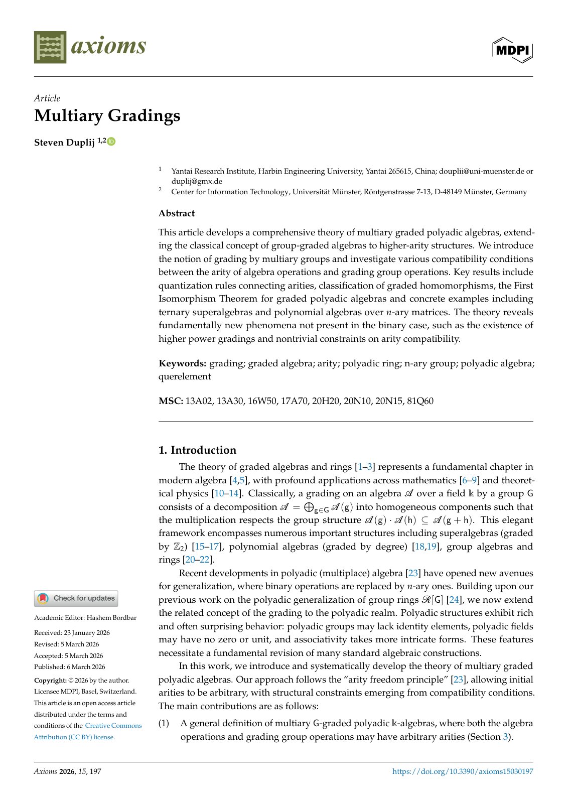 First page of Multiary Gradings