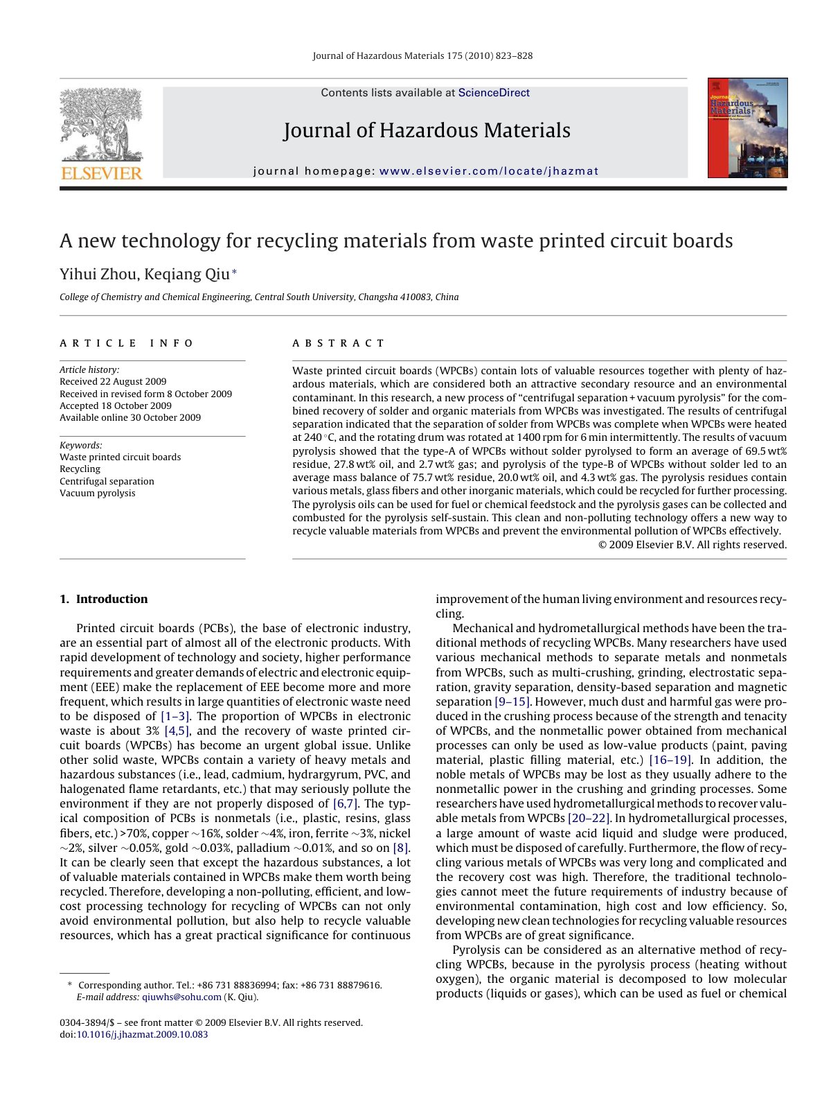 First page of A new technology for recycling materials