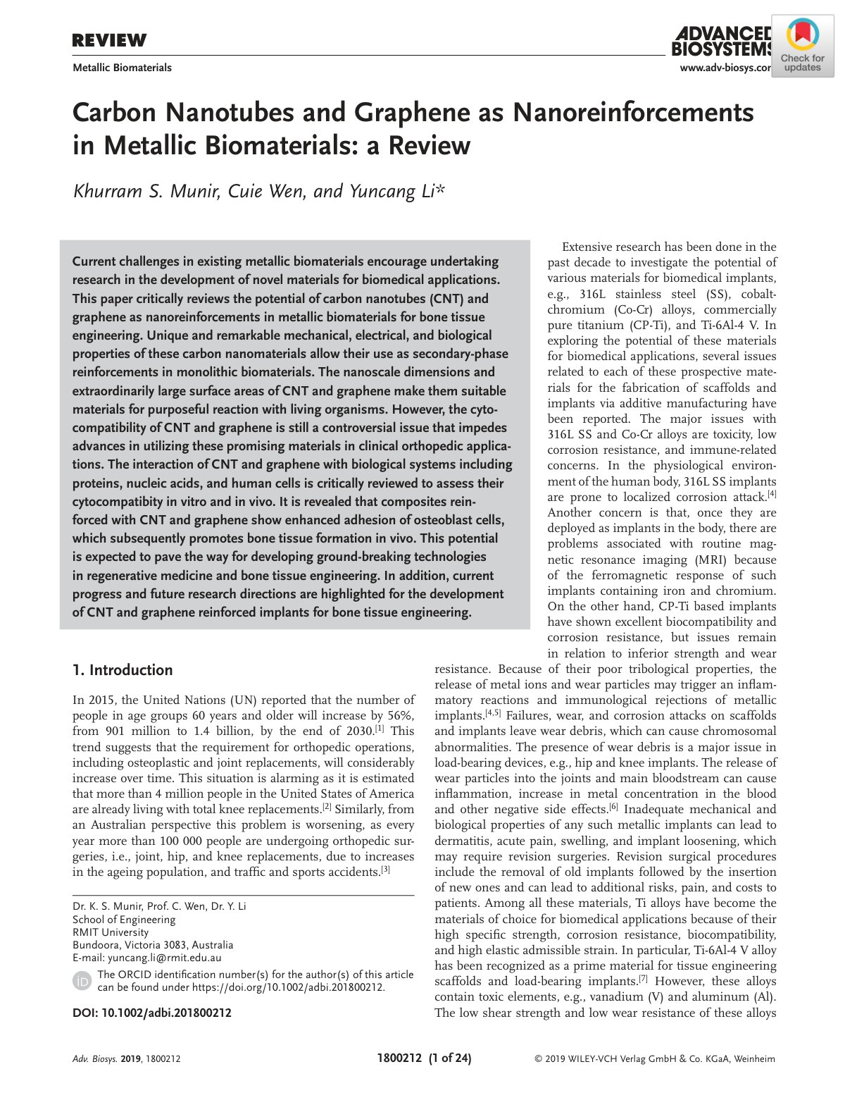 First page of Carbon Nanotubes and Graphene as Nanorei
