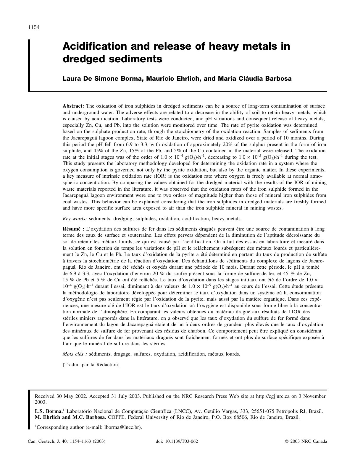 First page of Acidification and release of heavy metal