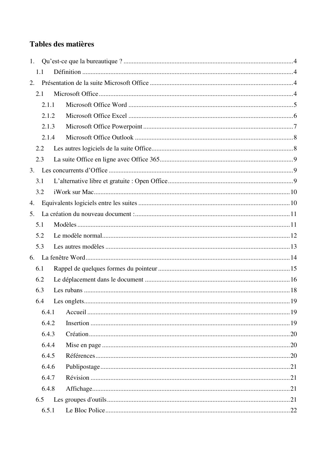 First page of Microsoft Office (Word)