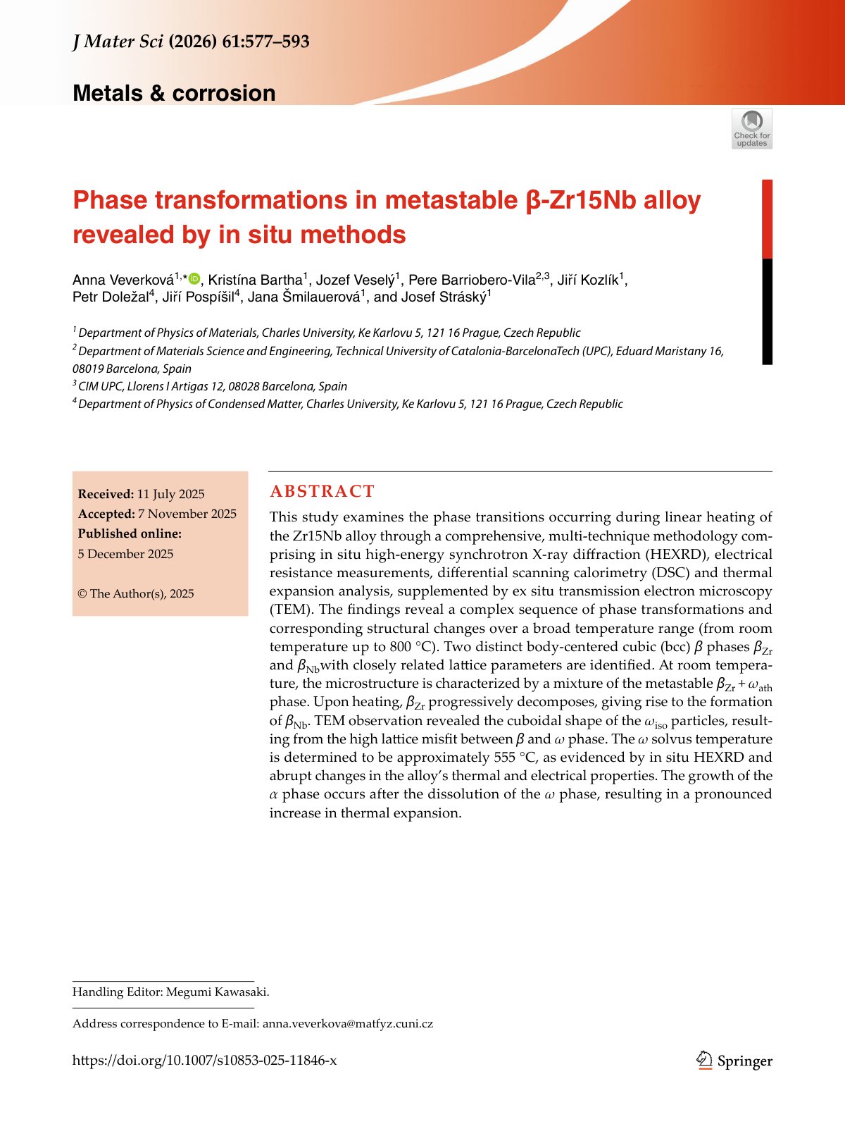 First page of 2026 Veverkova Zr15Nb Phase Transformations (1)