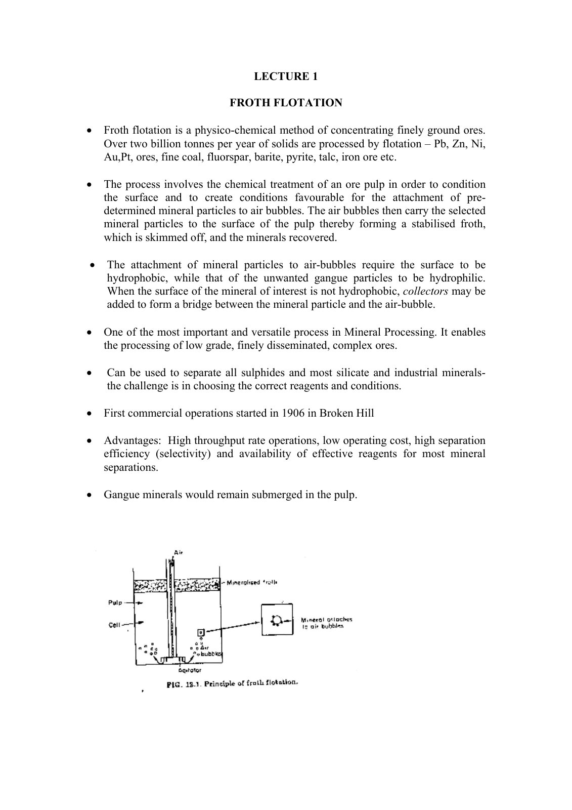 First page of L1  Intro to Froth Flotation