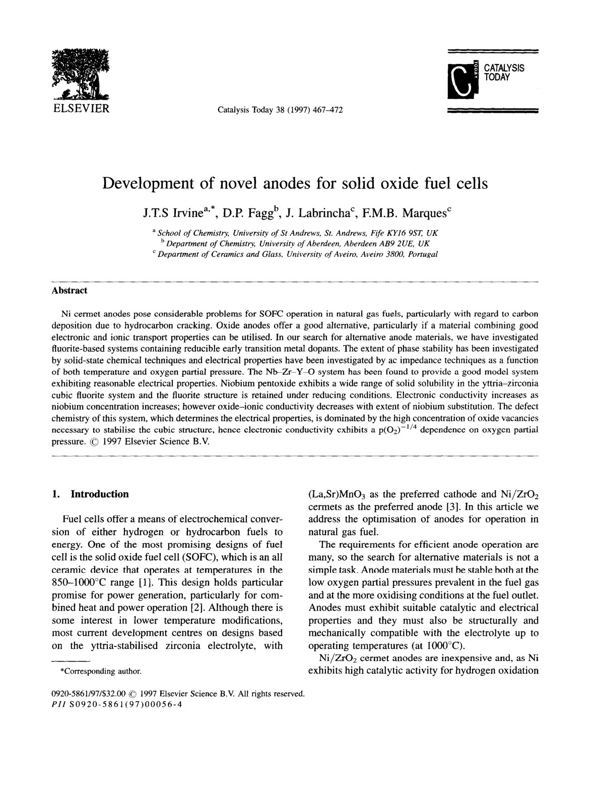 First page of Development of novel anodes for solid oxide fuel cells