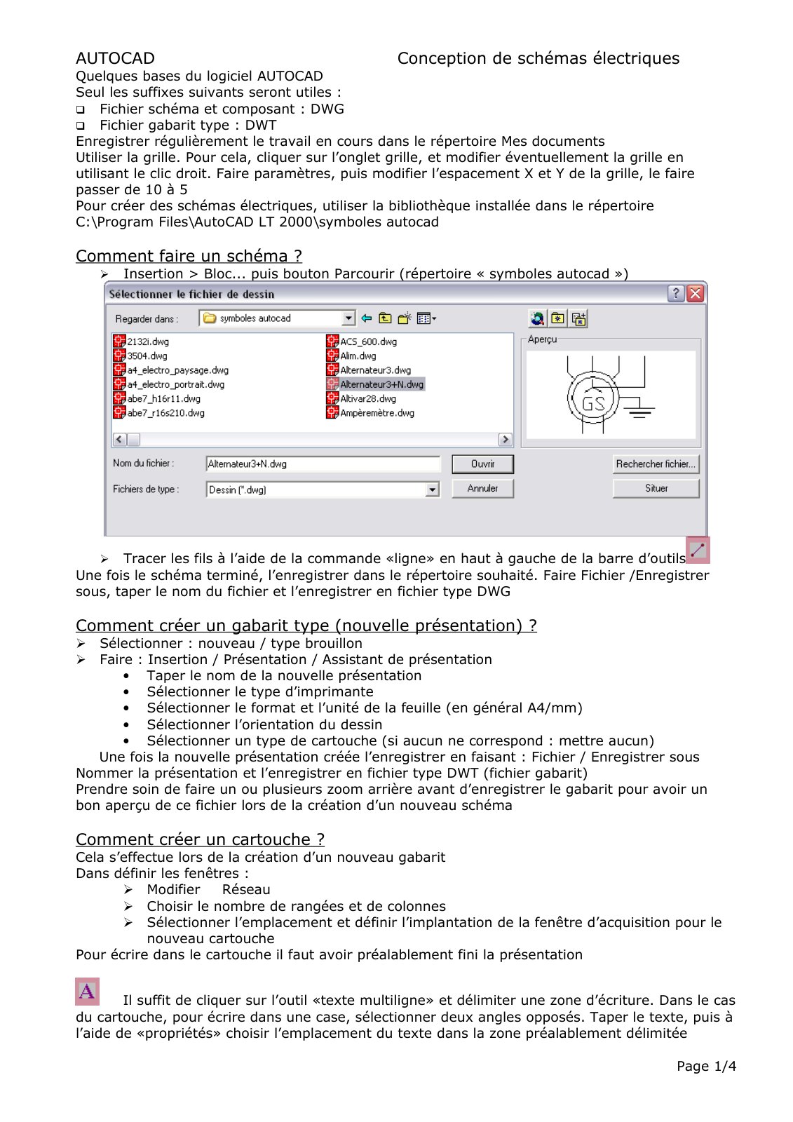 First page of AUTOCAD Conception de schémas électriques