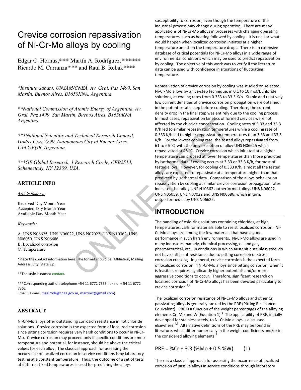 First page of Crevice Corrosion Repassivation of Ni Cr