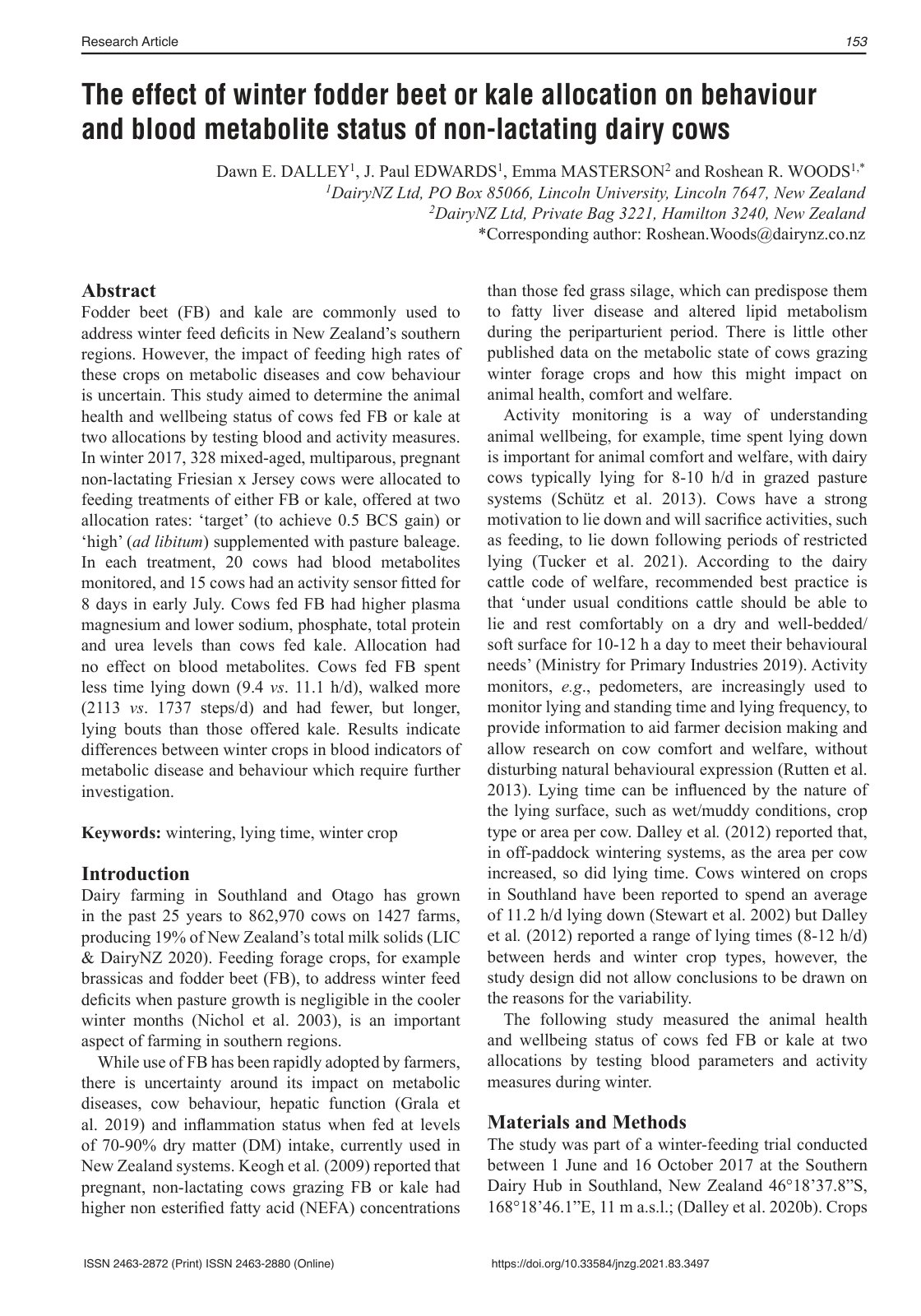 First page of The effect of winter fodder beet or kale