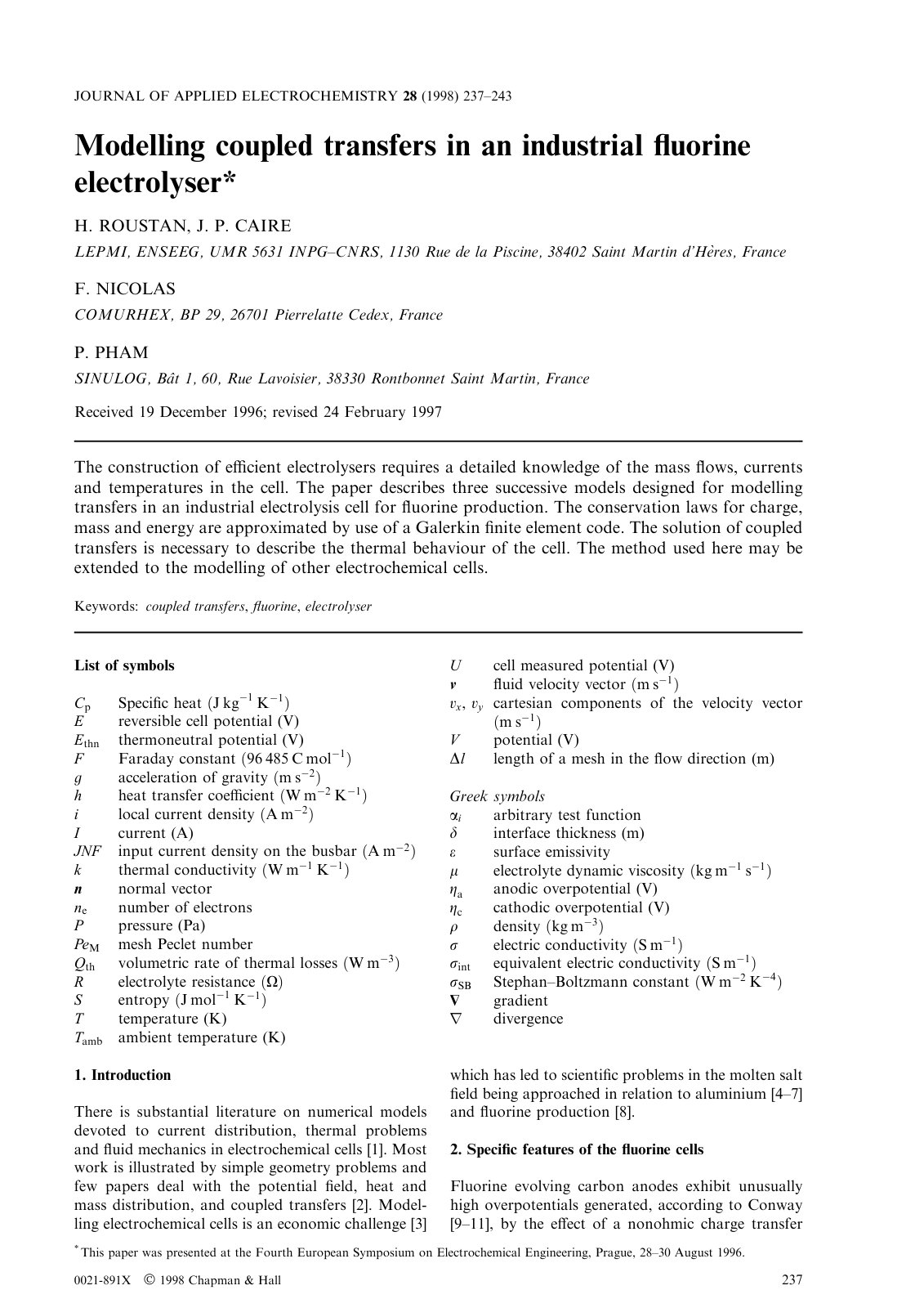 First page of Modelling coupled transfers in an indust