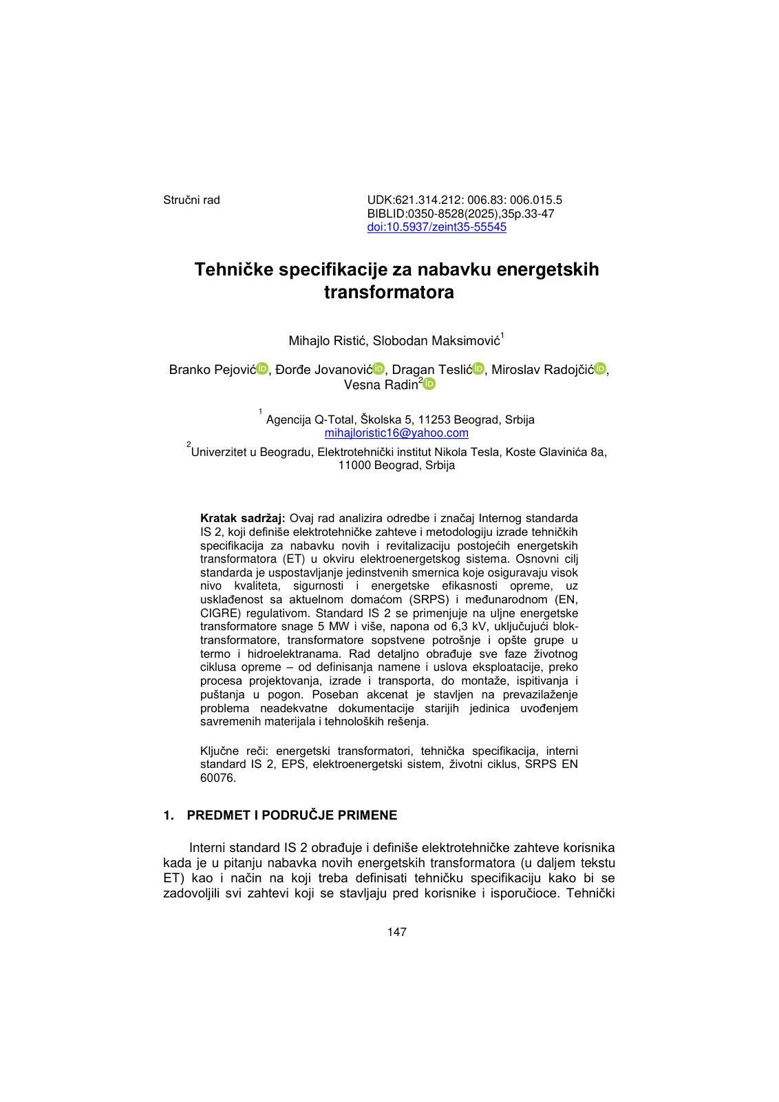 First page of Technical specifications for the procurement of po