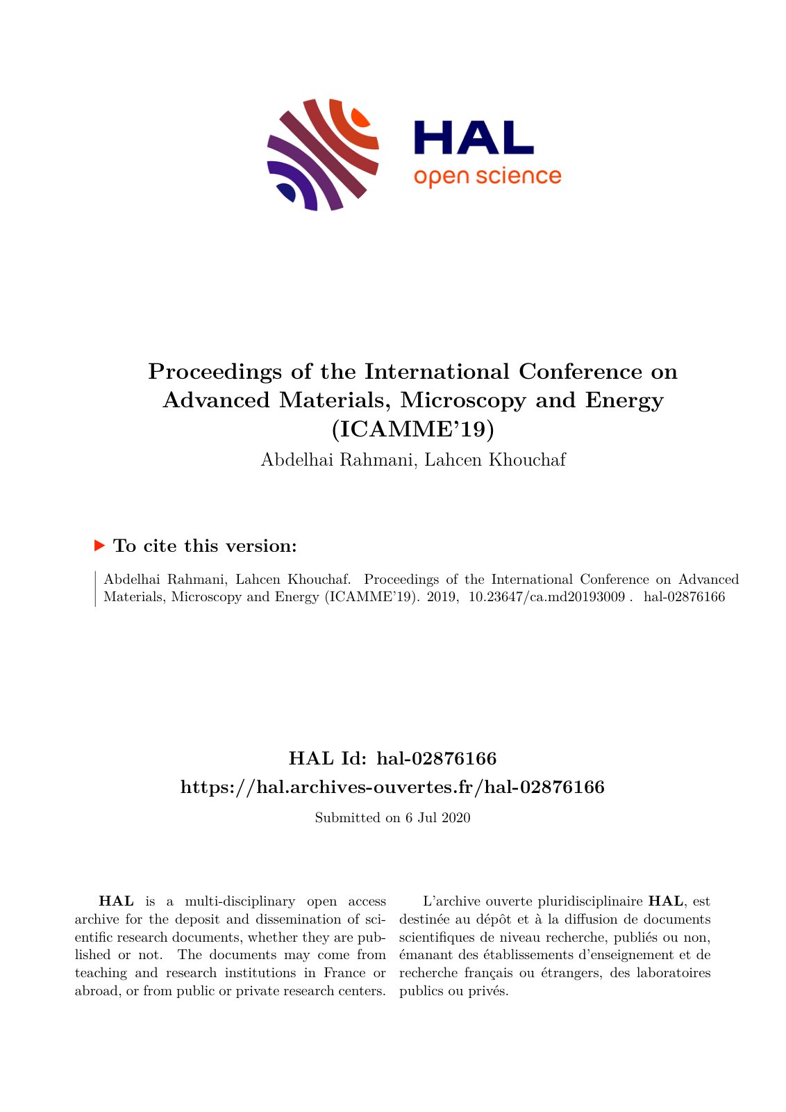 First page of Proceedings of the International Confere