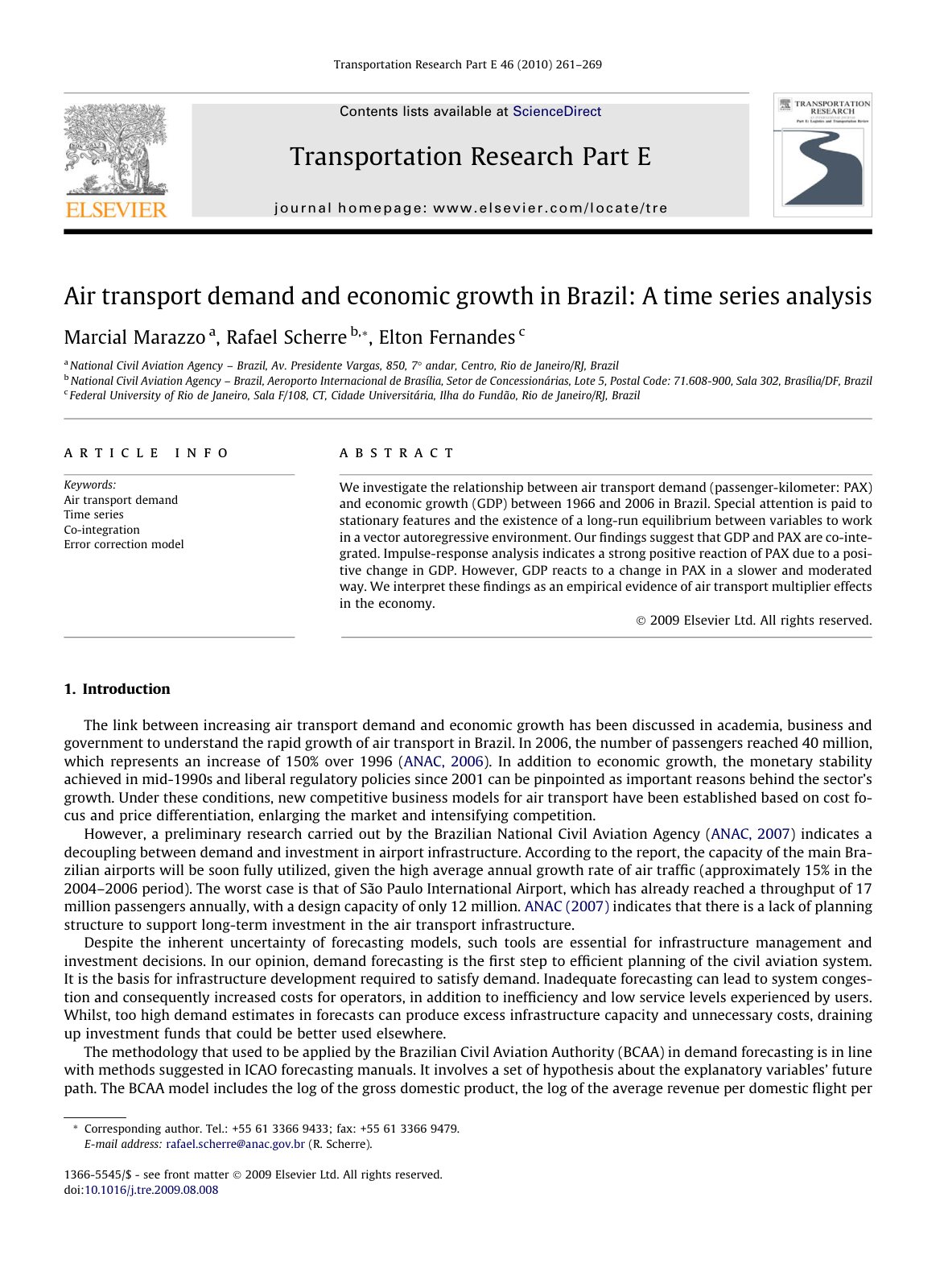 First page of Air transport demand and economic growth in Brazil: A time series analysis