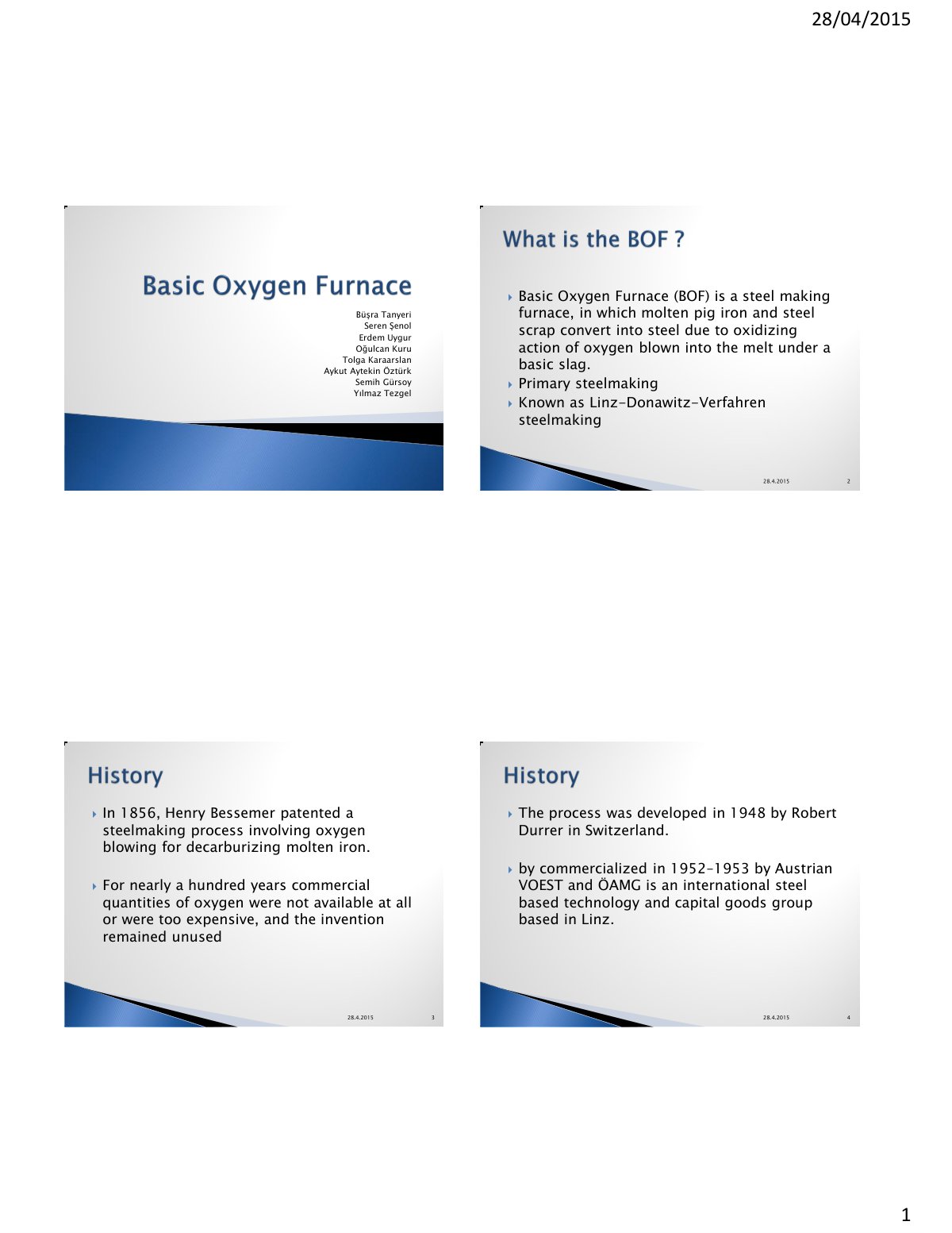 First page of Basic Oxygen Furnace (BOF) Steelmaking Process