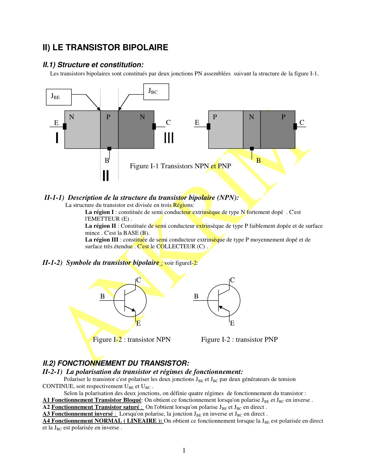 First page of polycopié transistor