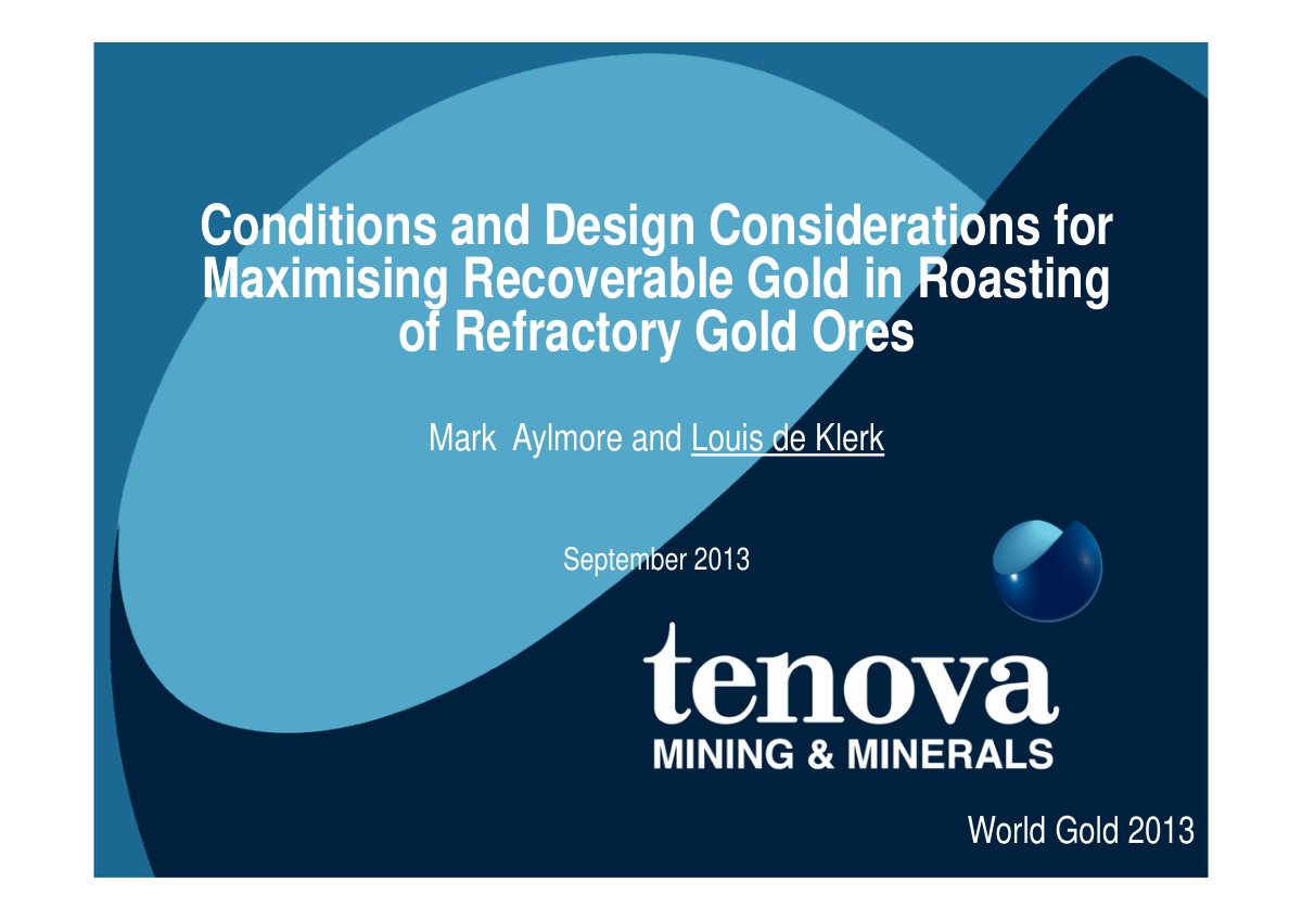First page of maximising recoverable gold in roasting Aylmore deKlerk