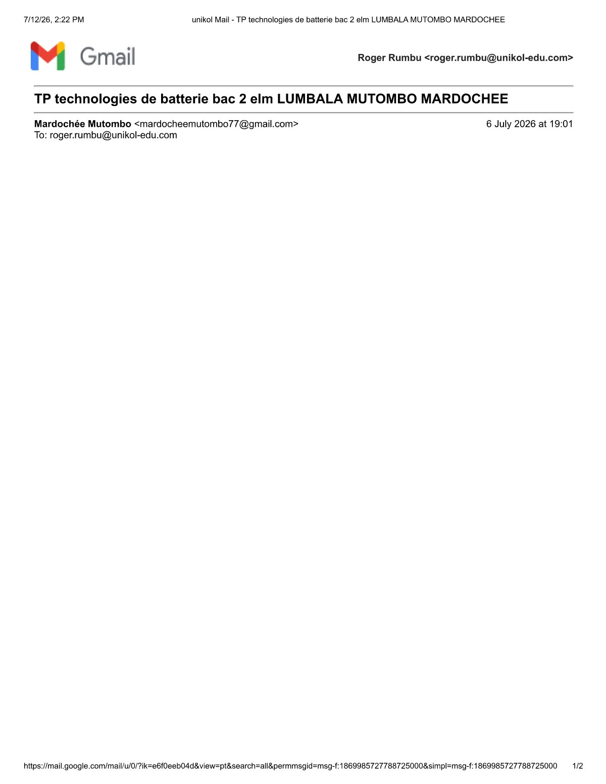 First page of TP technologies de batterie bac 2 elm
