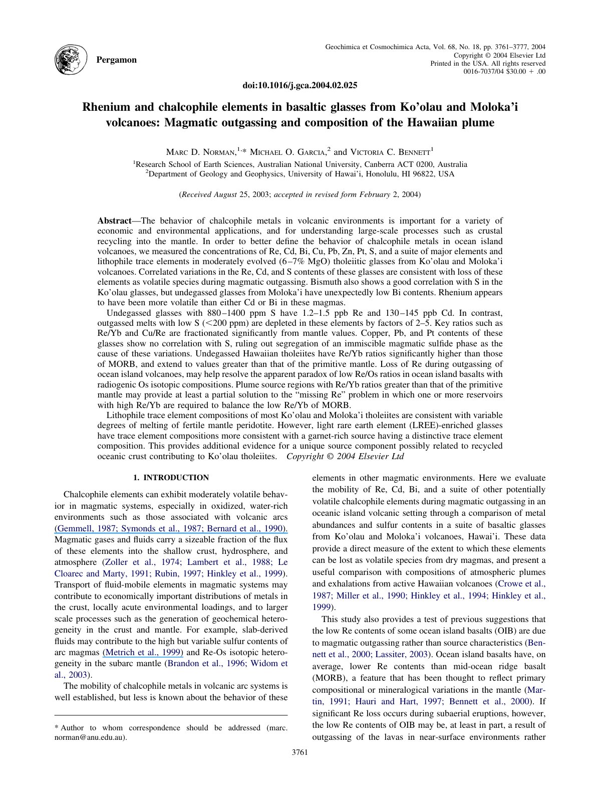 First page of Rhenium and chalcophile elements in basa