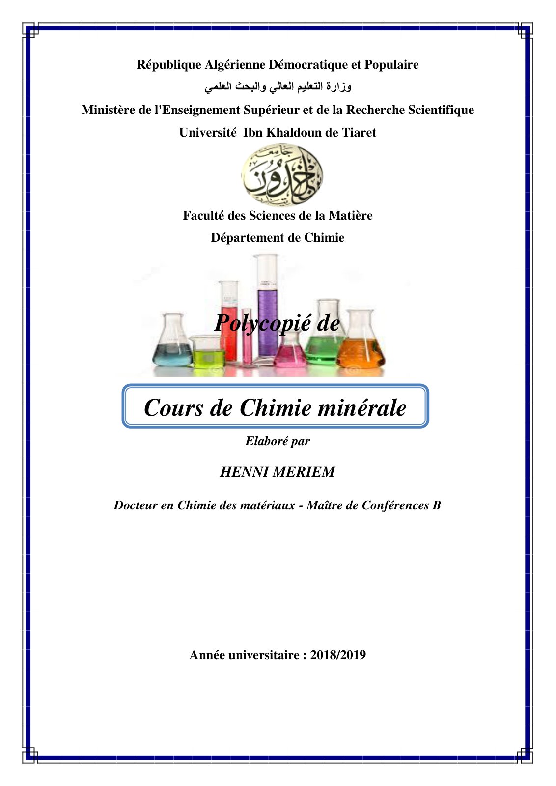 First page of C L2 Chimie minérale henni (1)