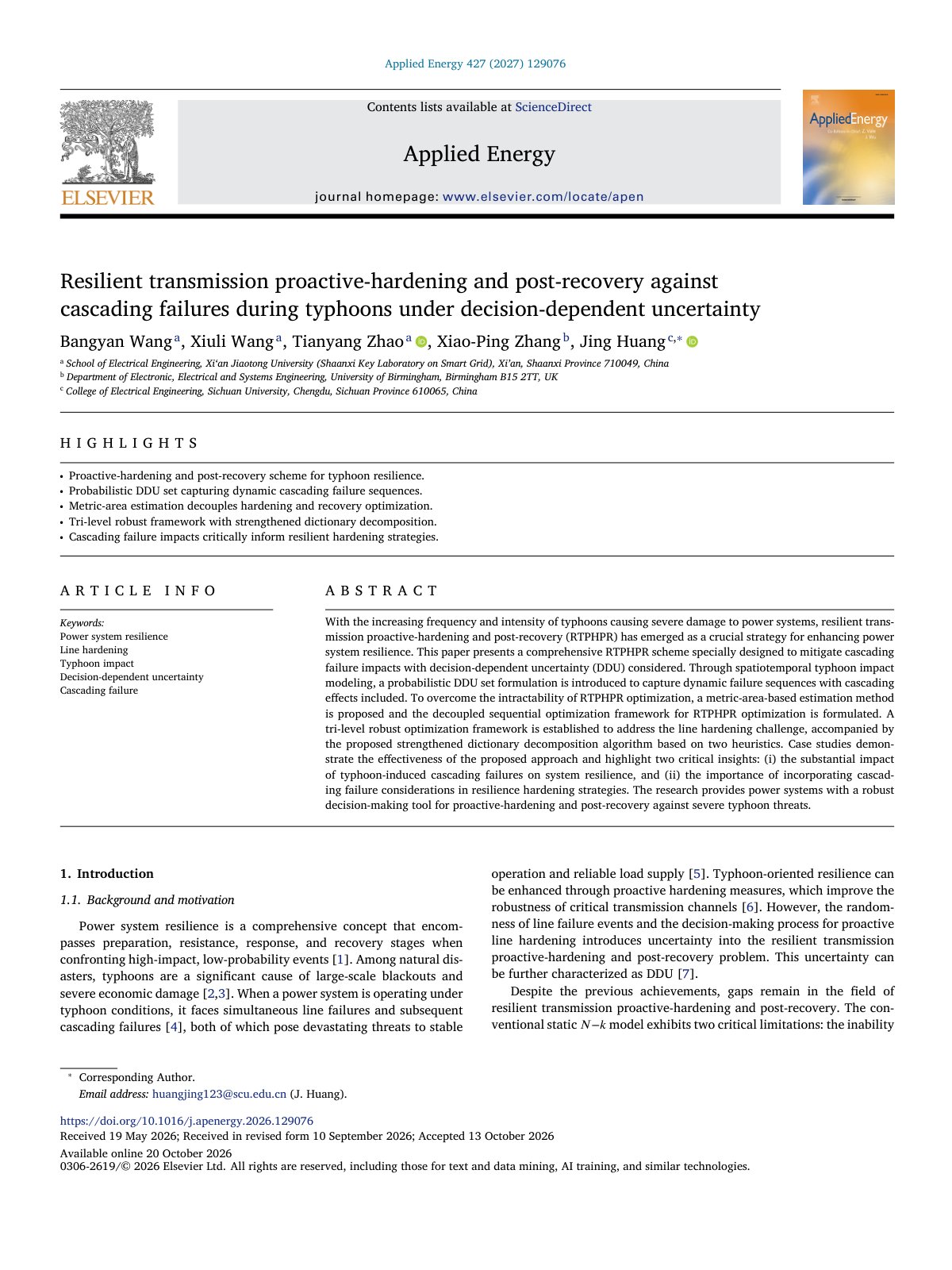 First page of Resilient transmission proactive hardening and post recovery aga 2027 Applie
