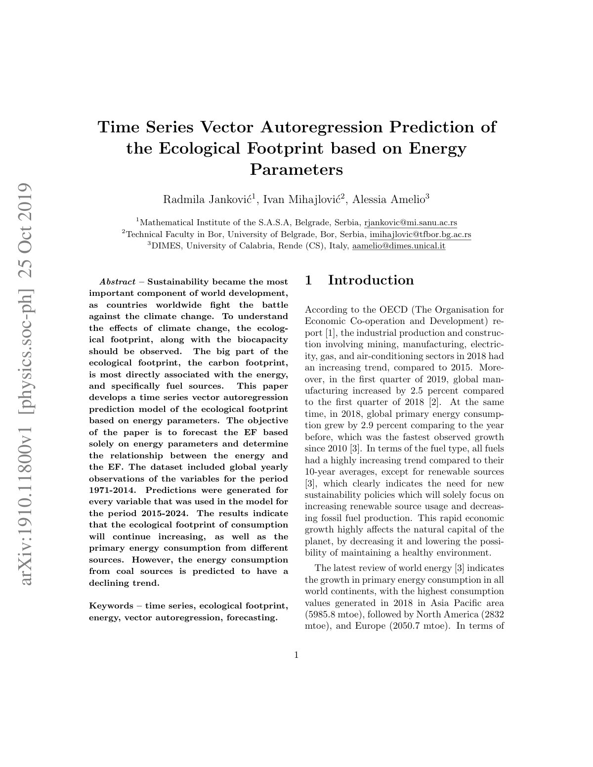 First page of Time Series Vector Autoregression Predic