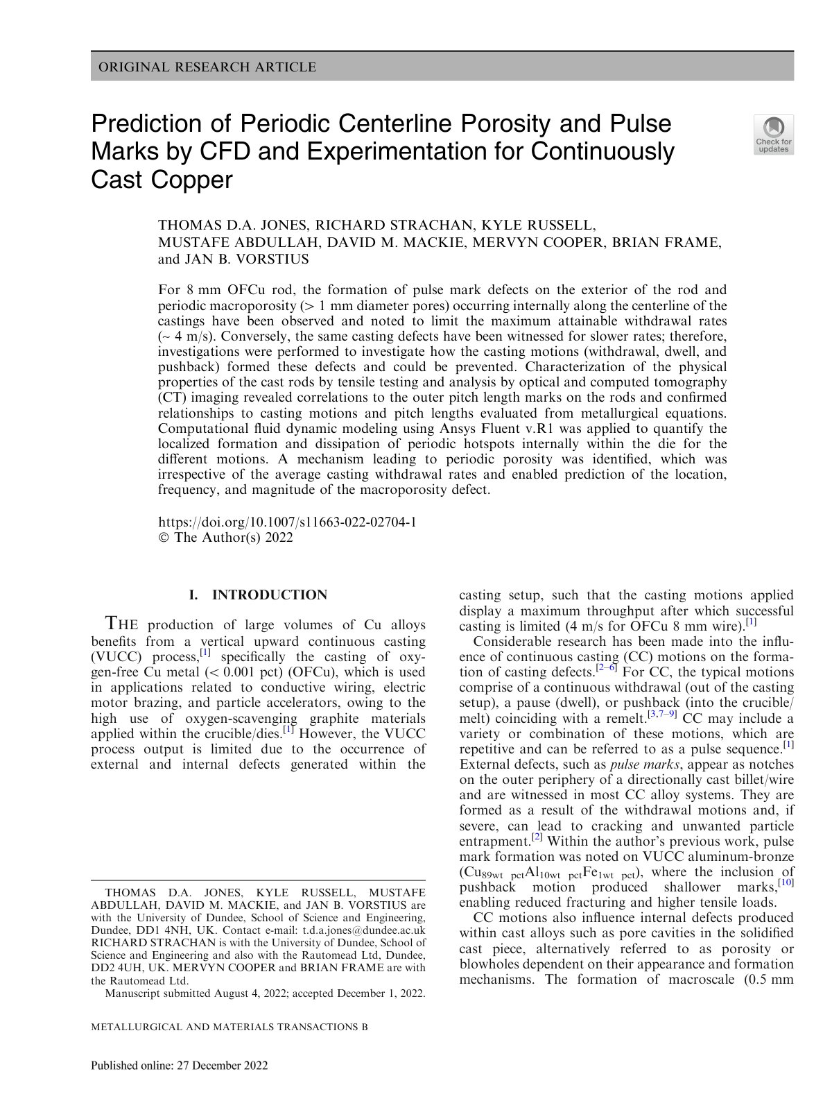 First page of Prediction of Periodic Centerline Porosi