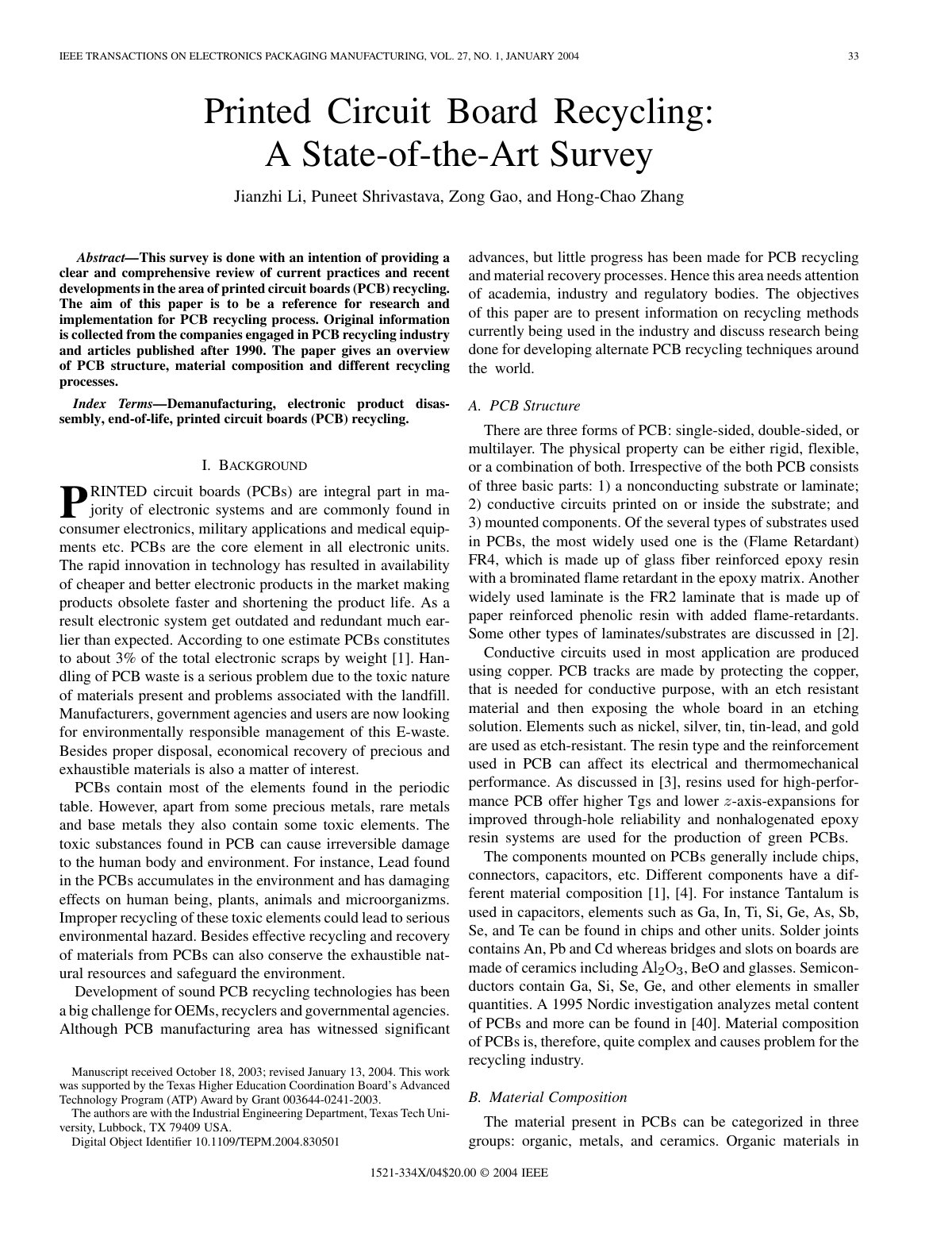 First page of Printed circuit board recycling a state