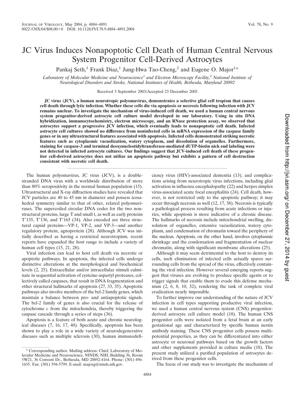 First page of JC Virus Induces Nonapoptotic Cell Death