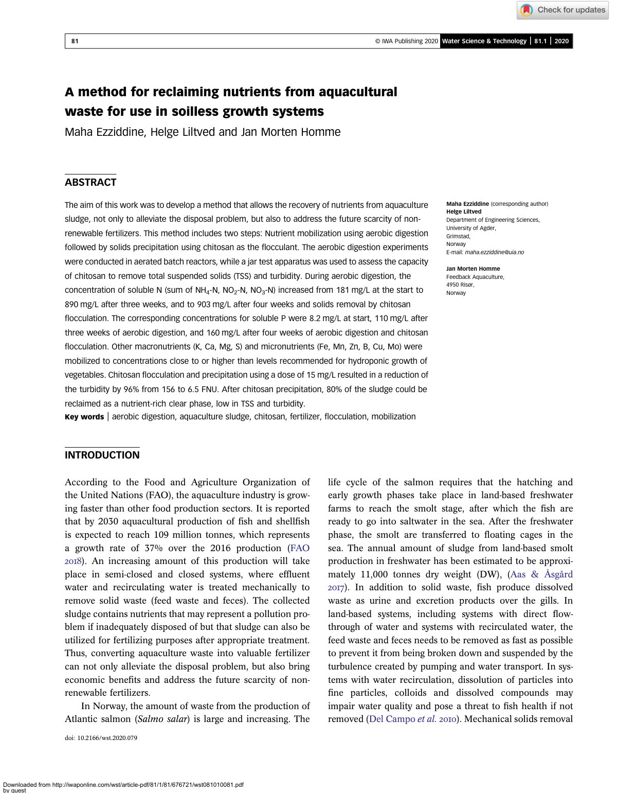 First page of A method for reclaiming nutrients from a