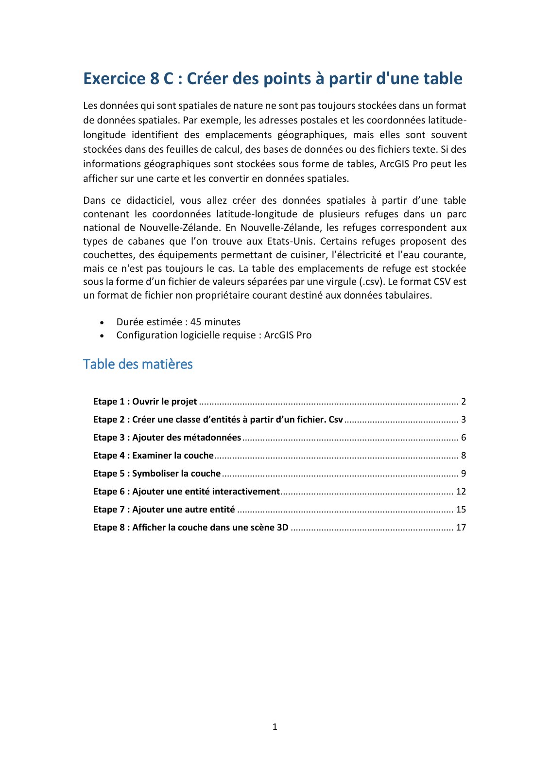 First page of 20   EX8 C Cr er des points partir dune table