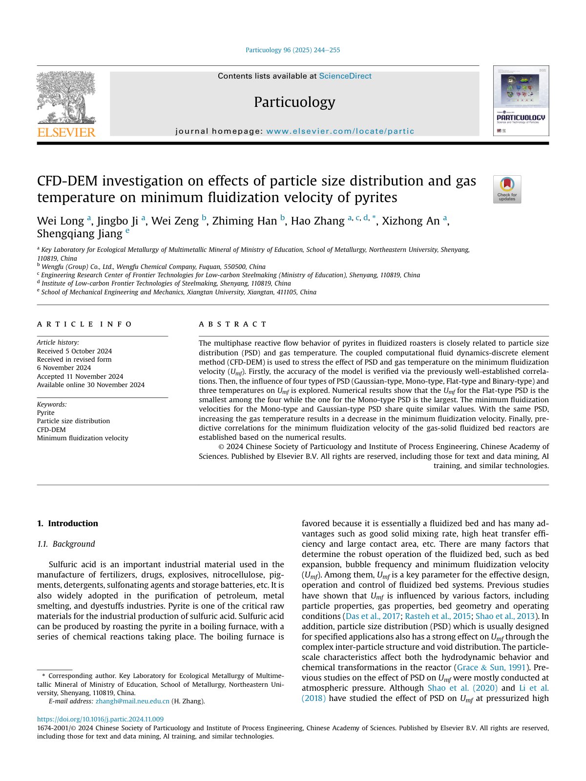 First page of CFD DEM investigation on effects of particle size distribution a 2025 Partic