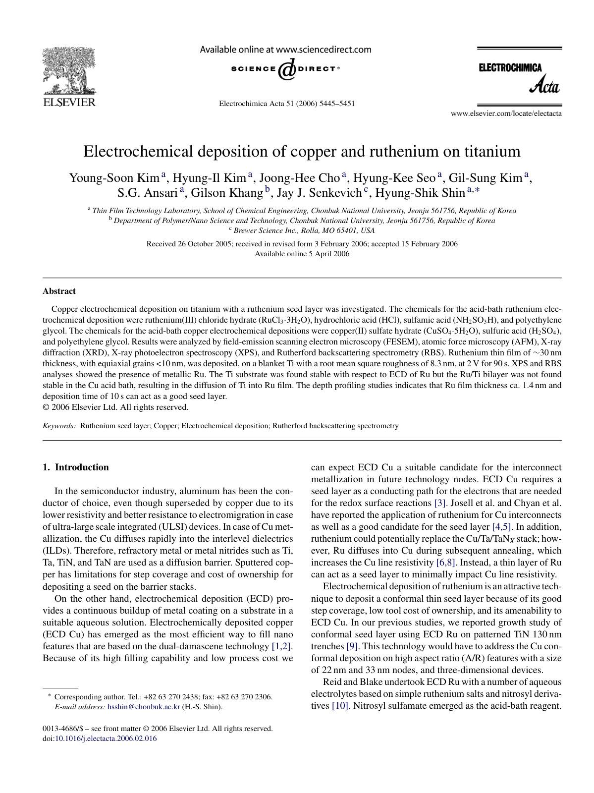 First page of Electrochemical deposition of copper and