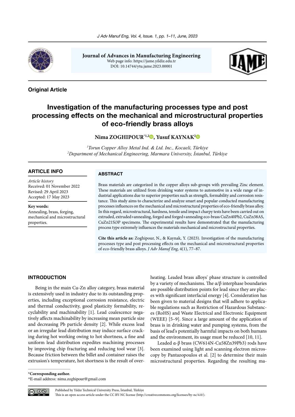 First page of Investigation of the manufacturing proce