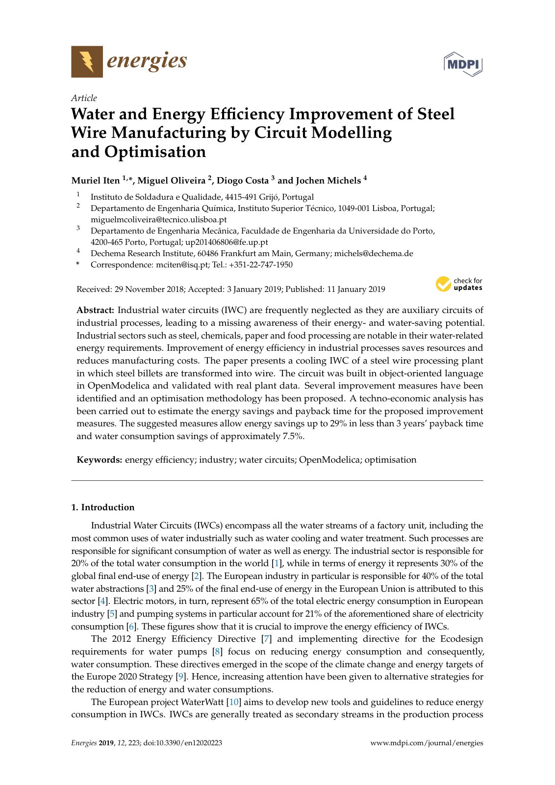 First page of Water and Energy Efficiency Improvement of Steel Wire Manufacturing by Circuit Modelling and Optimisation