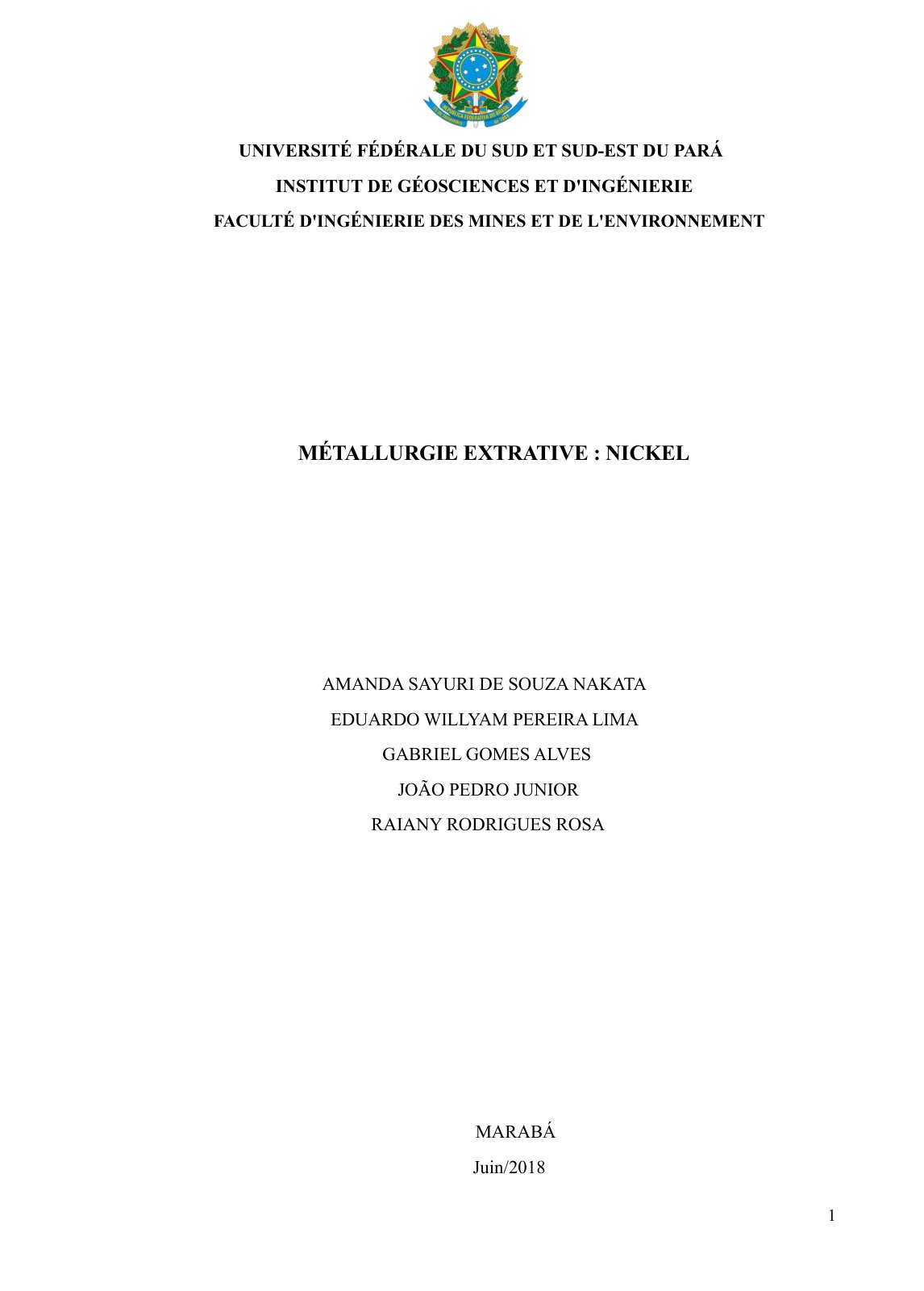 First page of MÉTALLURGIE EXTRACTIVE : NICKEL