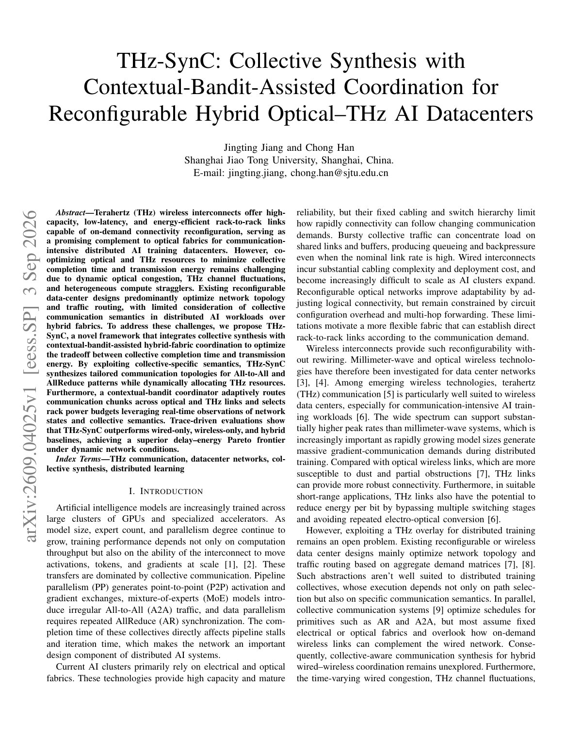First page of 2026 Jiang THz SynC Optical THz Datacenter Interconnects