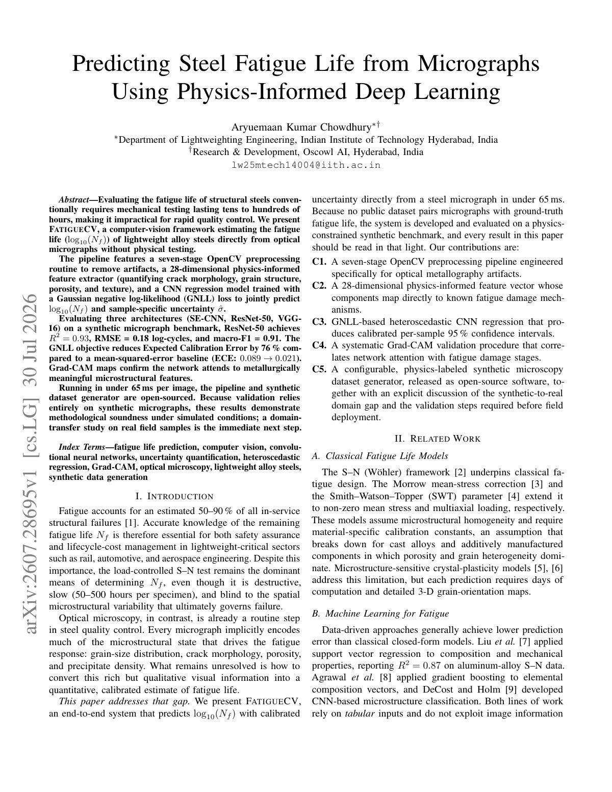 First page of Predicting Steel Fatigue Life from Micrographs Using Physics-Informed Deep Learning