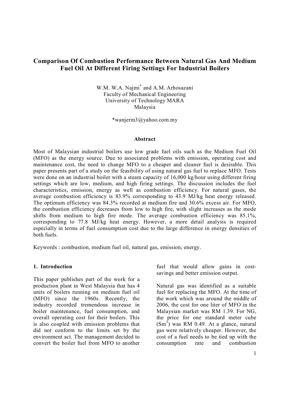 First page of Comparison Of Combustion Performance Bet
