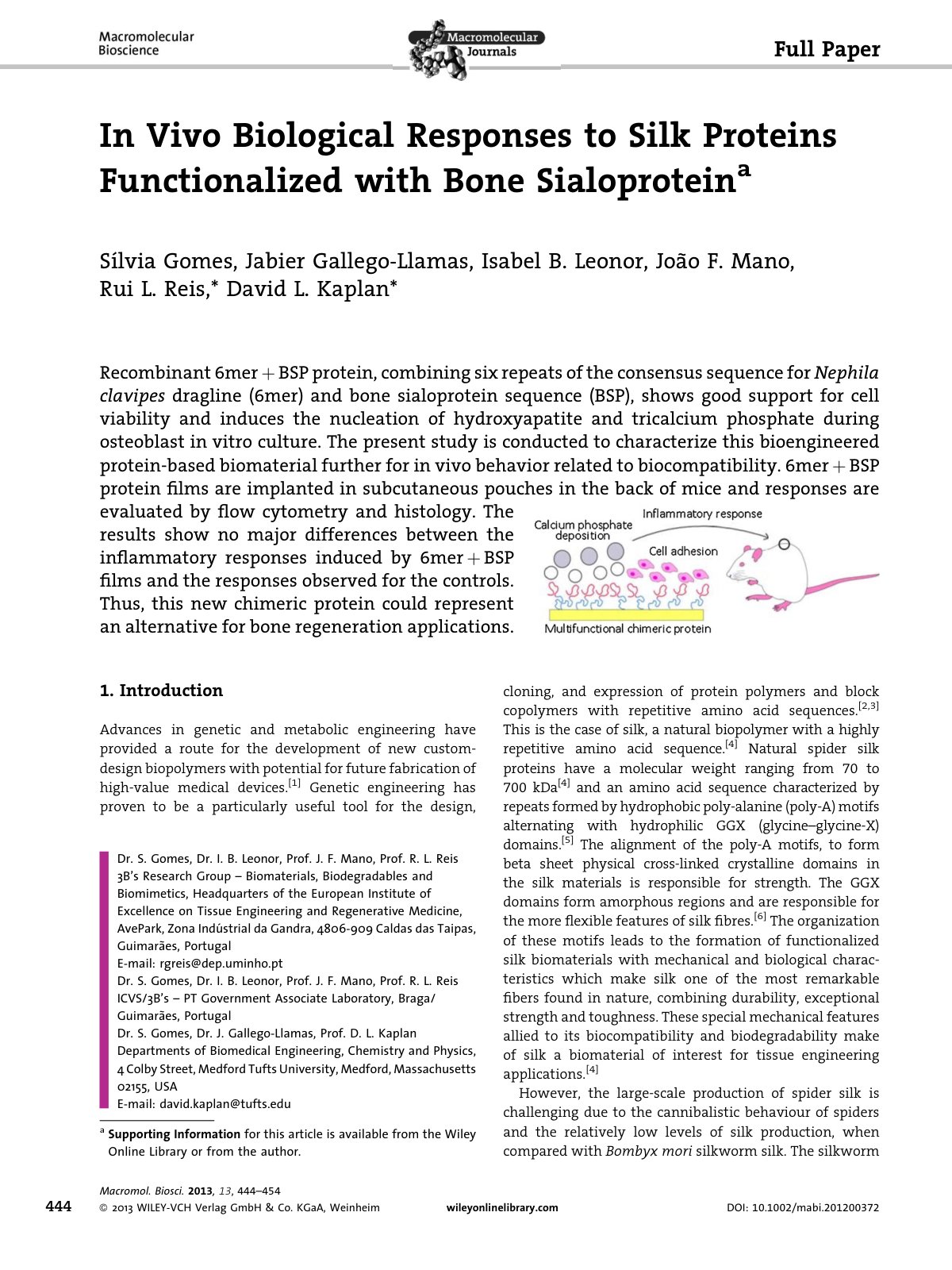 First page of In Vivo Biological Responses to Silk Pro