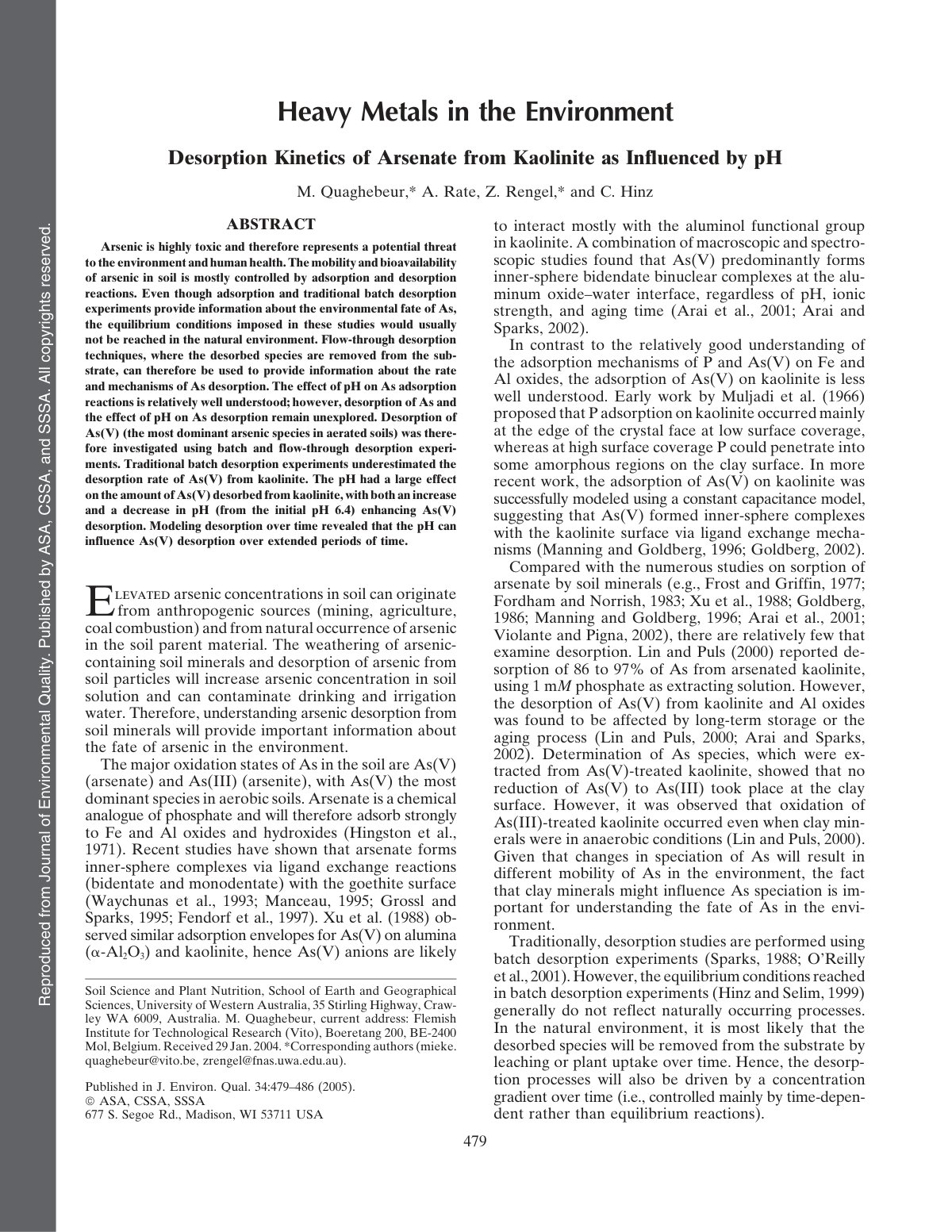 First page of Desorption kinetics of arsenate from kao