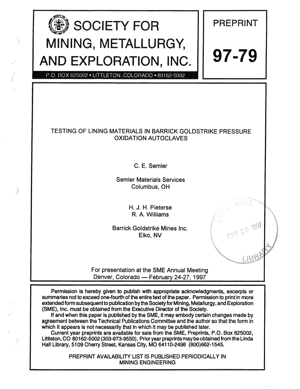 First page of HPAO Lining Testing