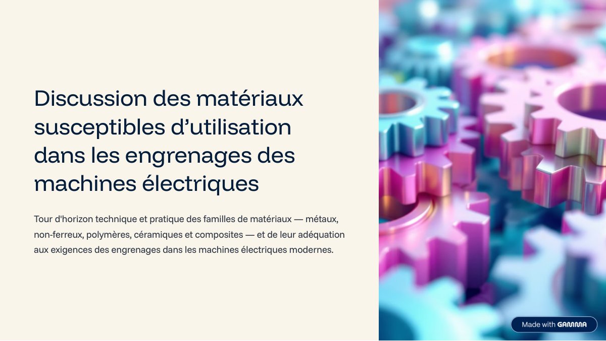 First page of Discussion des materiaux susceptibles dutilisation dans les engrenages des machines electriques