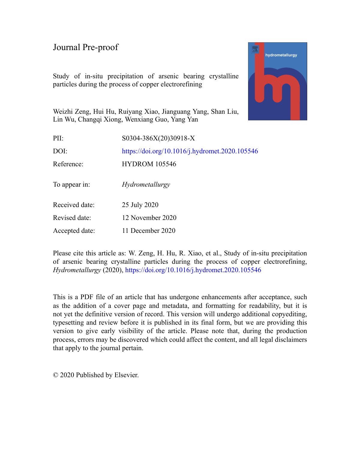 First page of Study of in situ precipitation of arseni
