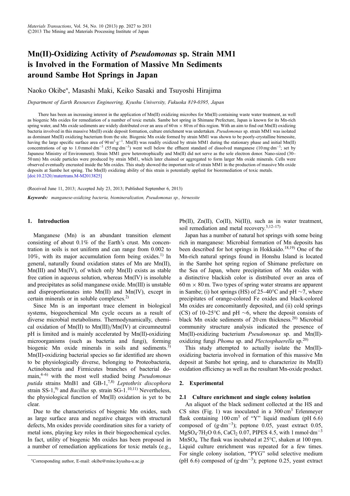 First page of Mn II Oxidizing Activity of Pseudomonas