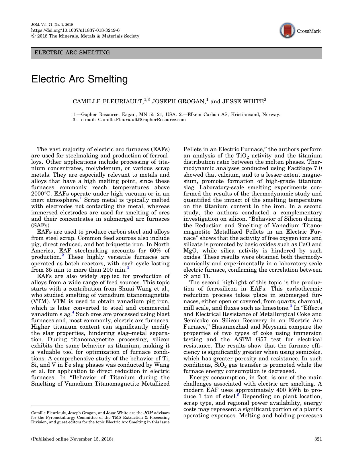 First page of ELECTRIC ARC SMELTING