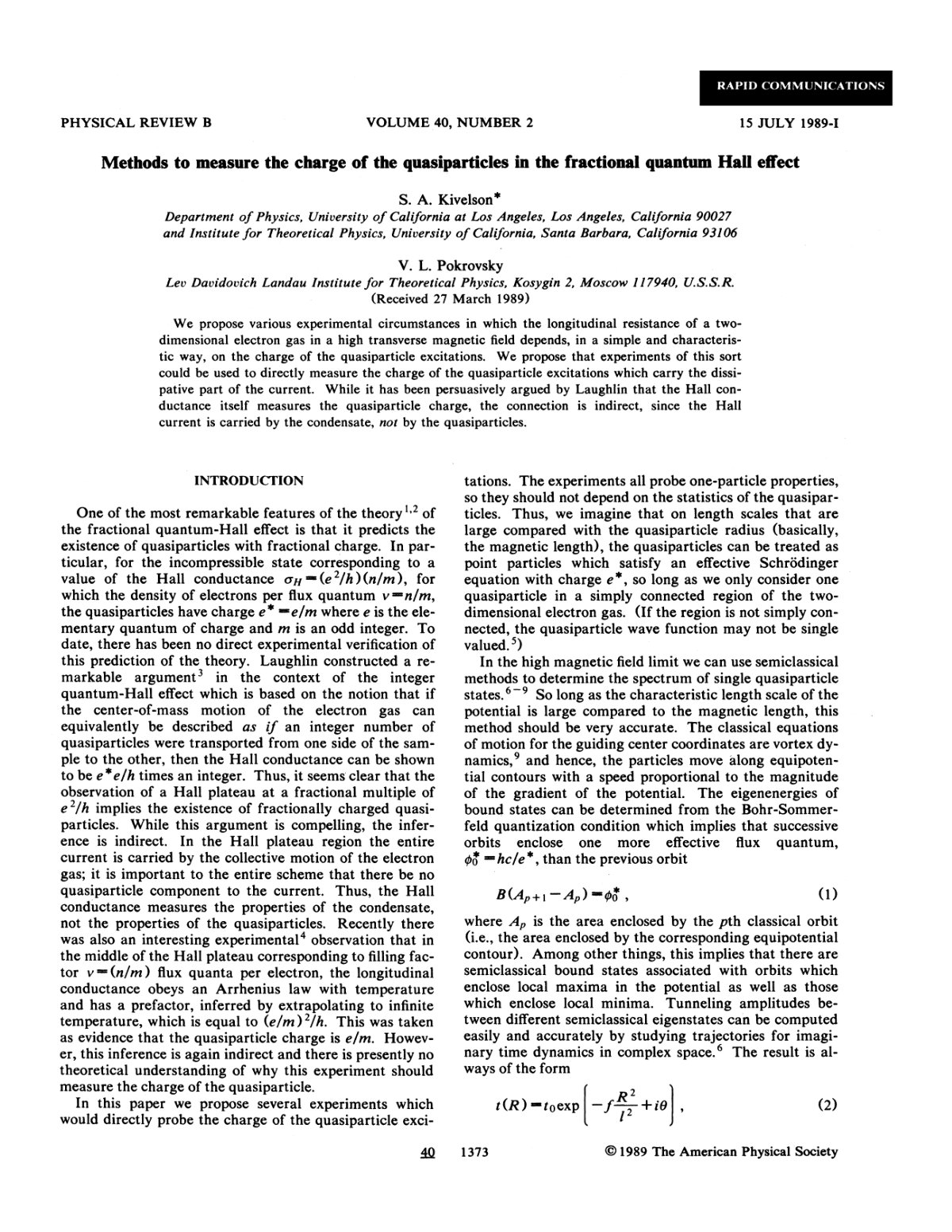 First page of Methods to measure the charge of the quasiyarticles in the fractional quantum Hall effect
